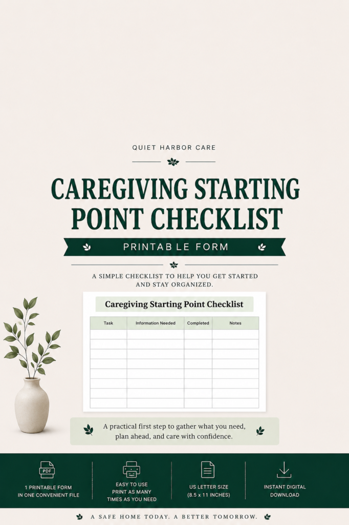 Caregiving Starting Point Checklist printable caregiver organization form