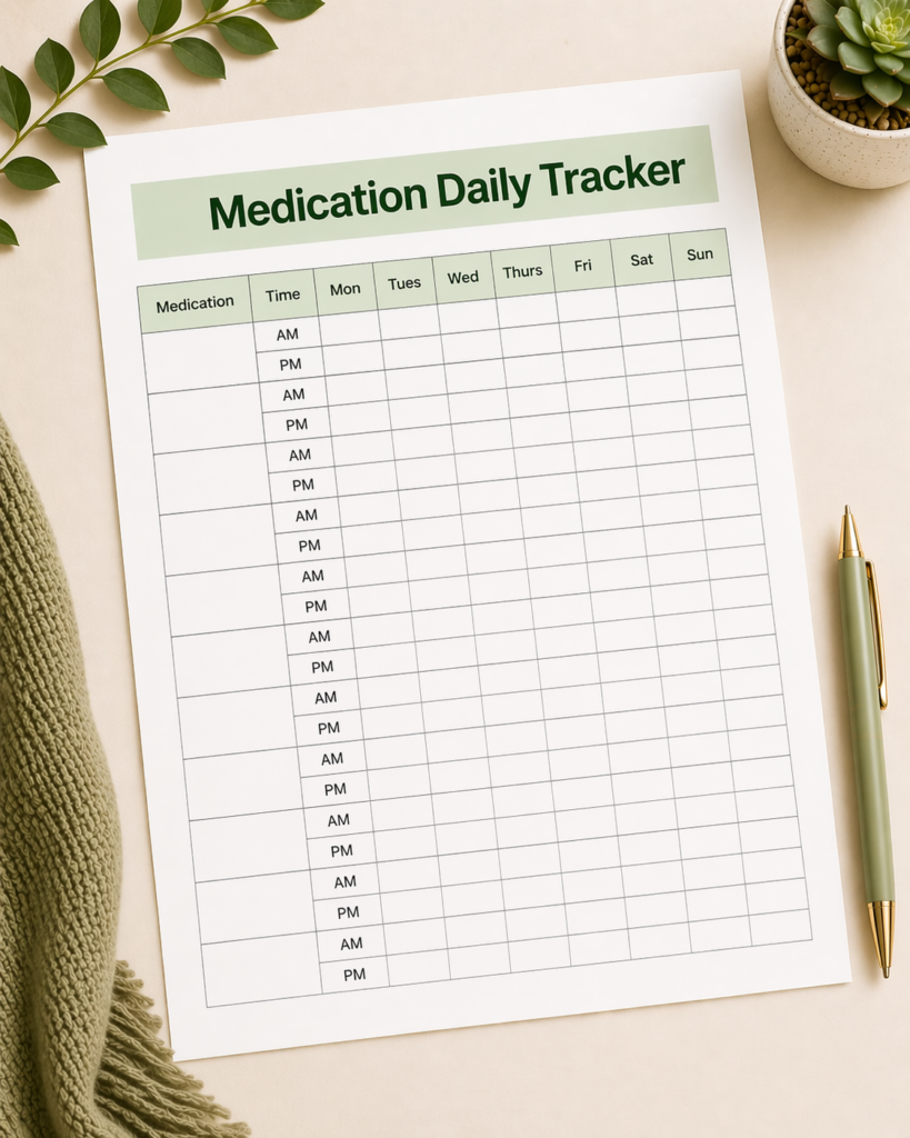 Medication Daily Tracker printable medication schedule for caregivers